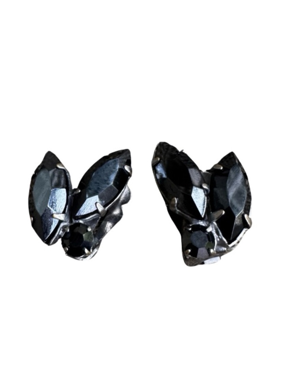 Vintage Black Marquis Crystal Cluster Clip-on Earrings